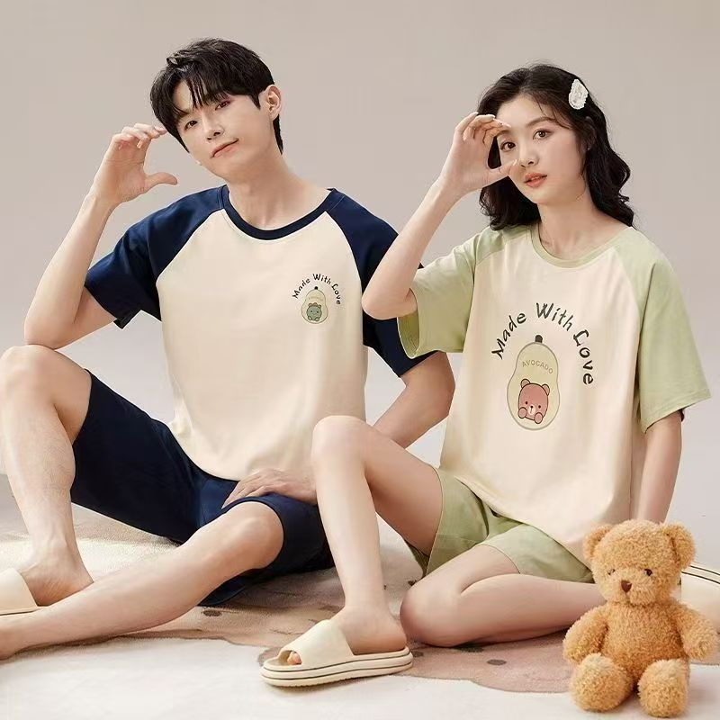 Pajamas Short -sleeved two-piece set can be worn outside cartoon bear men's home clothes women's suit