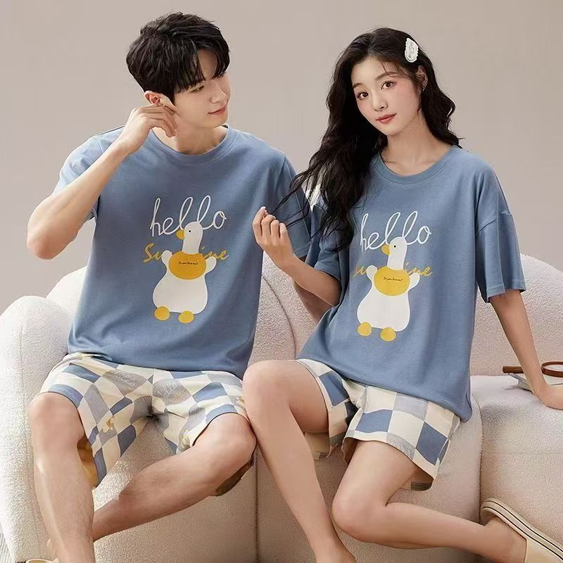 Pajamas Short -sleeved two-piece set can be worn outside cartoon bear men's home clothes women's suit