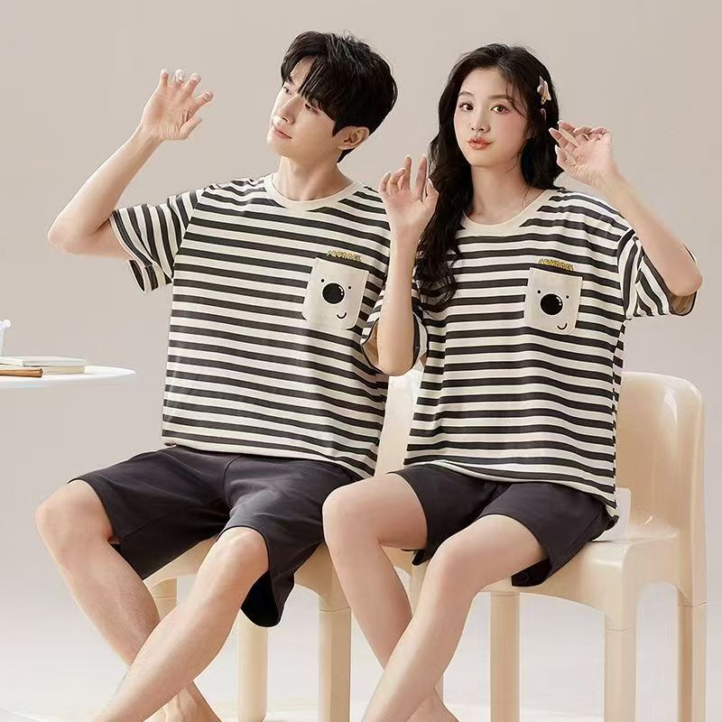 Pajamas Short -sleeved two-piece set can be worn outside cartoon bear men's home clothes women's suit