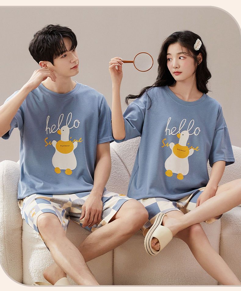 Pajamas Short -sleeved two-piece set can be worn outside cartoon bear men's home clothes women's suit