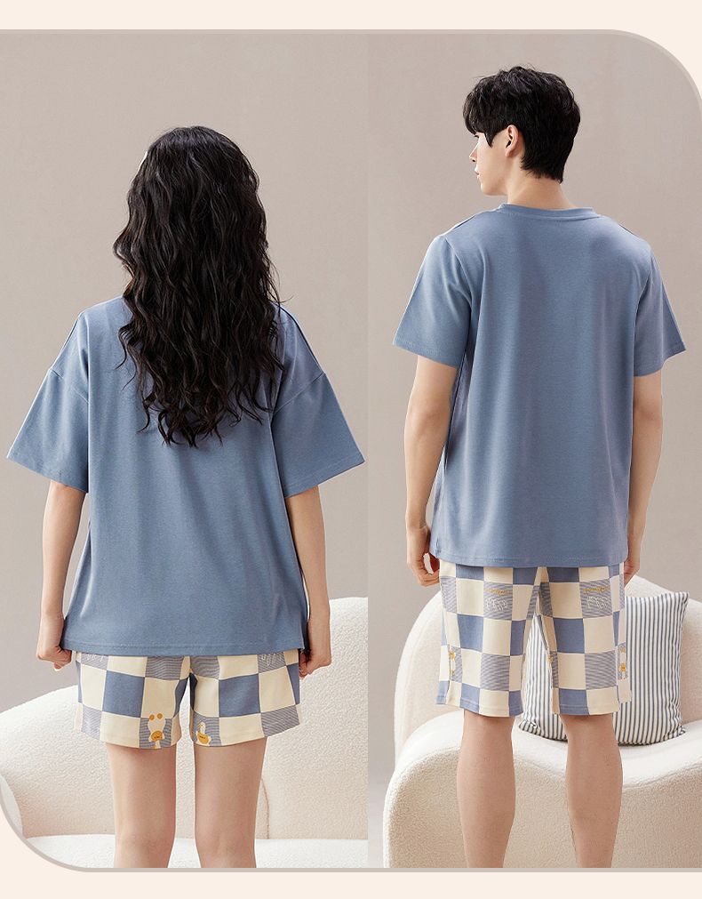 Pajamas Short -sleeved two-piece set can be worn outside cartoon bear men's home clothes women's suit