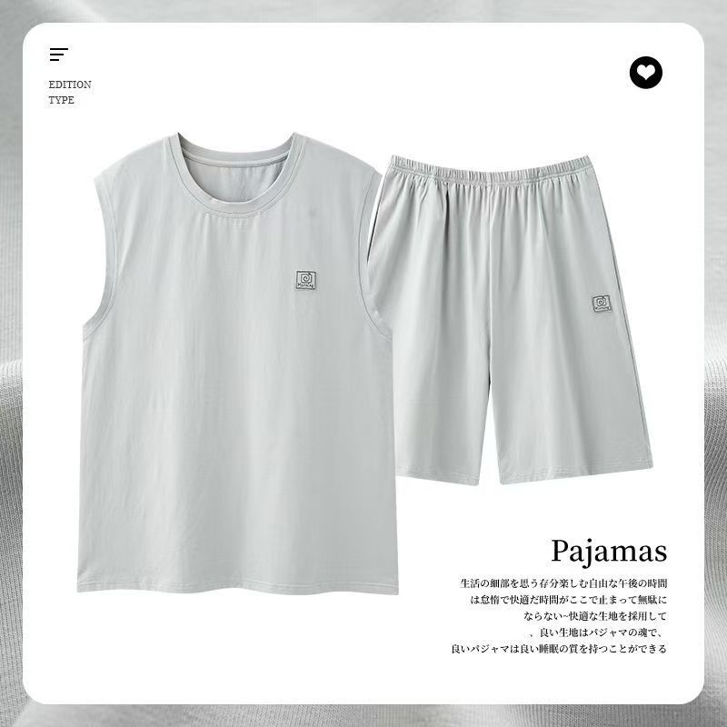Men's Comfortable Pajama Set Summer Modal Cotton Men's Sleepwear Ice Silk Tank Top+Shorts Set Loose Home Clothes