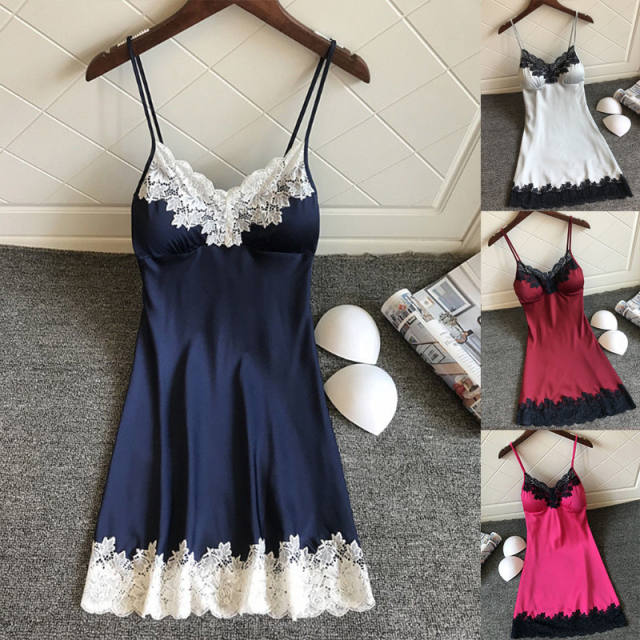 Sexy Ladies Lace pajamas Backless Strap Solid Color Sleepwear Women Babydoll Sleep Tops  Women Clothing