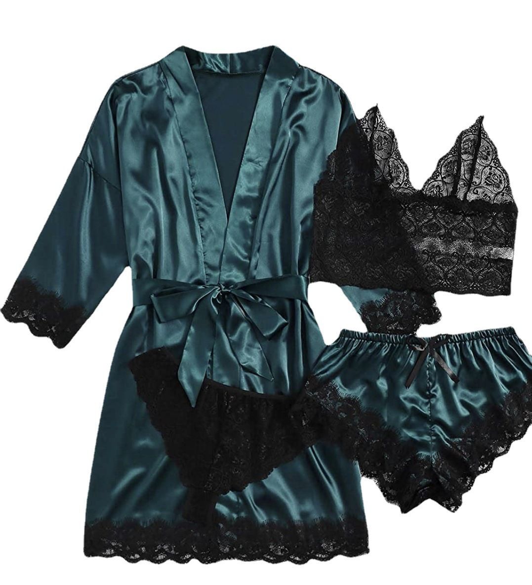 Fashion 4 Pieces Pajama Sets Night Dress Women Sleepwear Women Silk Pajamas Home Clothes Summer Sets Casual Lace Sexy lingerie