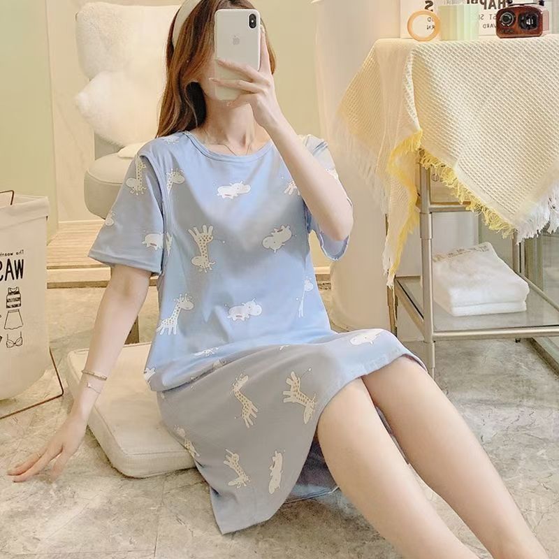 Pregnant women's dresses, pajamas, summer women's breastfeeding clothes, postpartum baby clothes, thin maternity pajamas