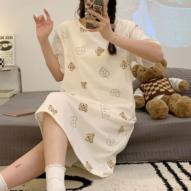 Pregnant women's dresses, pajamas, summer women's breastfeeding clothes, postpartum baby clothes, thin maternity pajamas