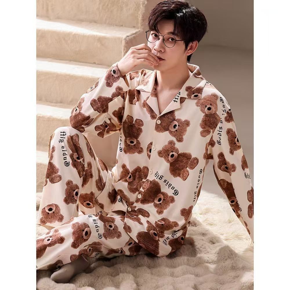 Men’S Thermal Pajamas Sets With Long Sleeve Long Pants Housewear Suit Winter Autumn Checkered Pattern Sleepwear