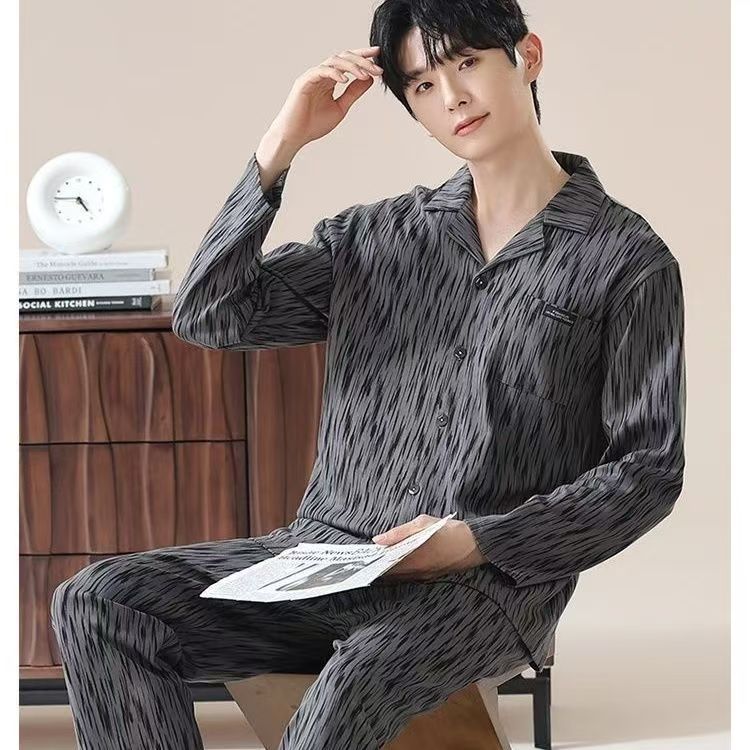 Men’S Thermal Pajamas Sets With Long Sleeve Long Pants Housewear Suit Winter Autumn Checkered Pattern Sleepwear