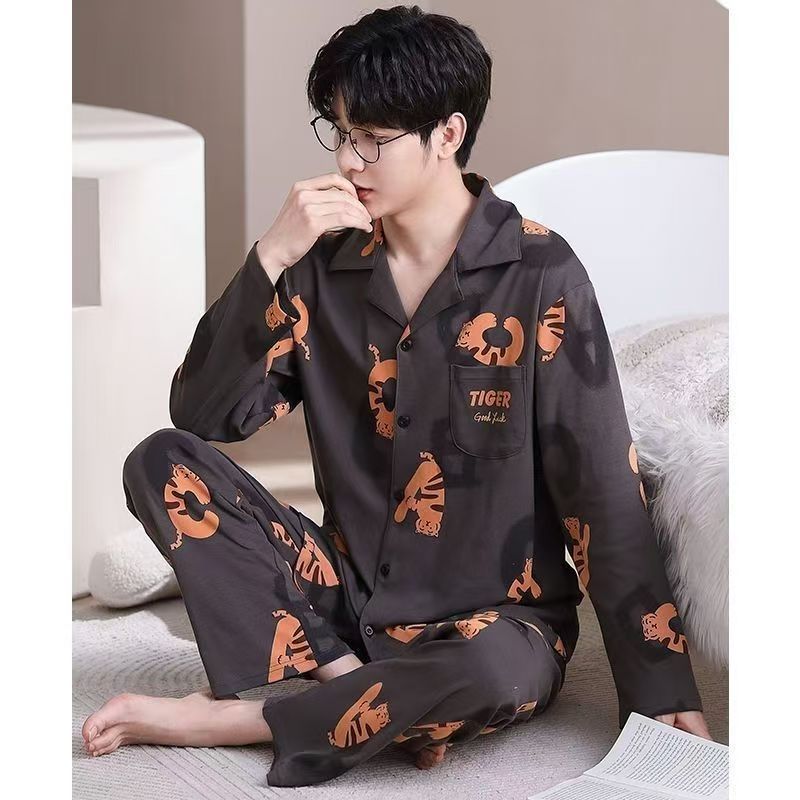 Men’S Thermal Pajamas Sets With Long Sleeve Long Pants Housewear Suit Winter Autumn Checkered Pattern Sleepwear