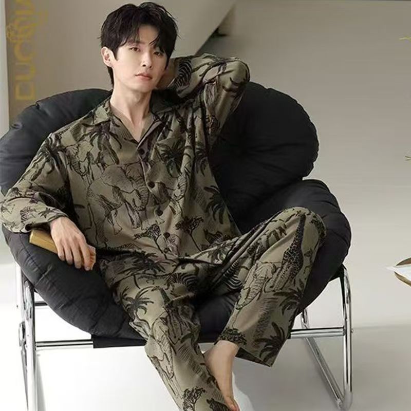 Men’S Thermal Pajamas Sets With Long Sleeve Long Pants Housewear Suit Winter Autumn Checkered Pattern Sleepwear