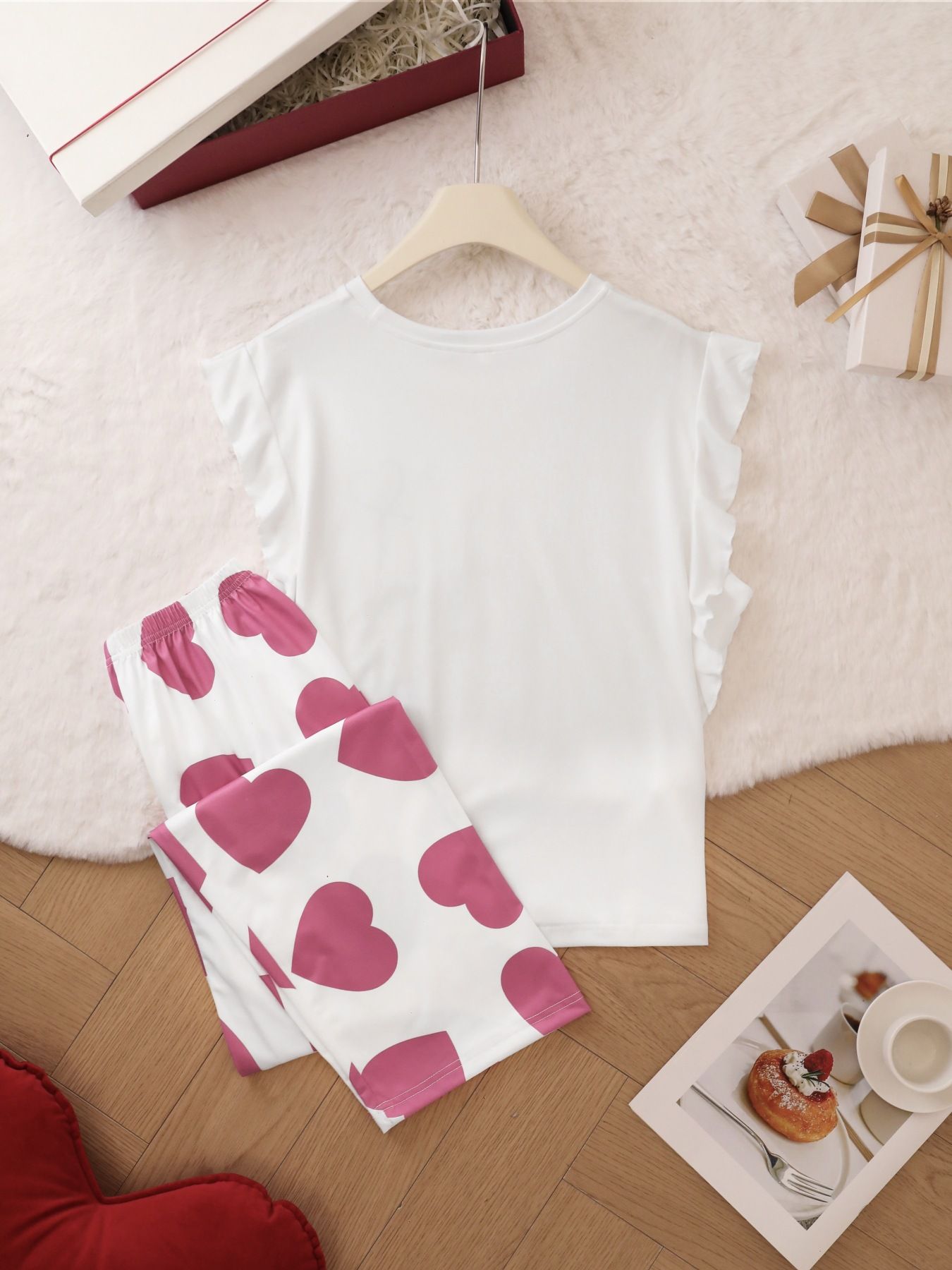 New Sleeveless Women's Pajama Set with Cute European and American Style, Love Printed Ruffle Casual Set for Women