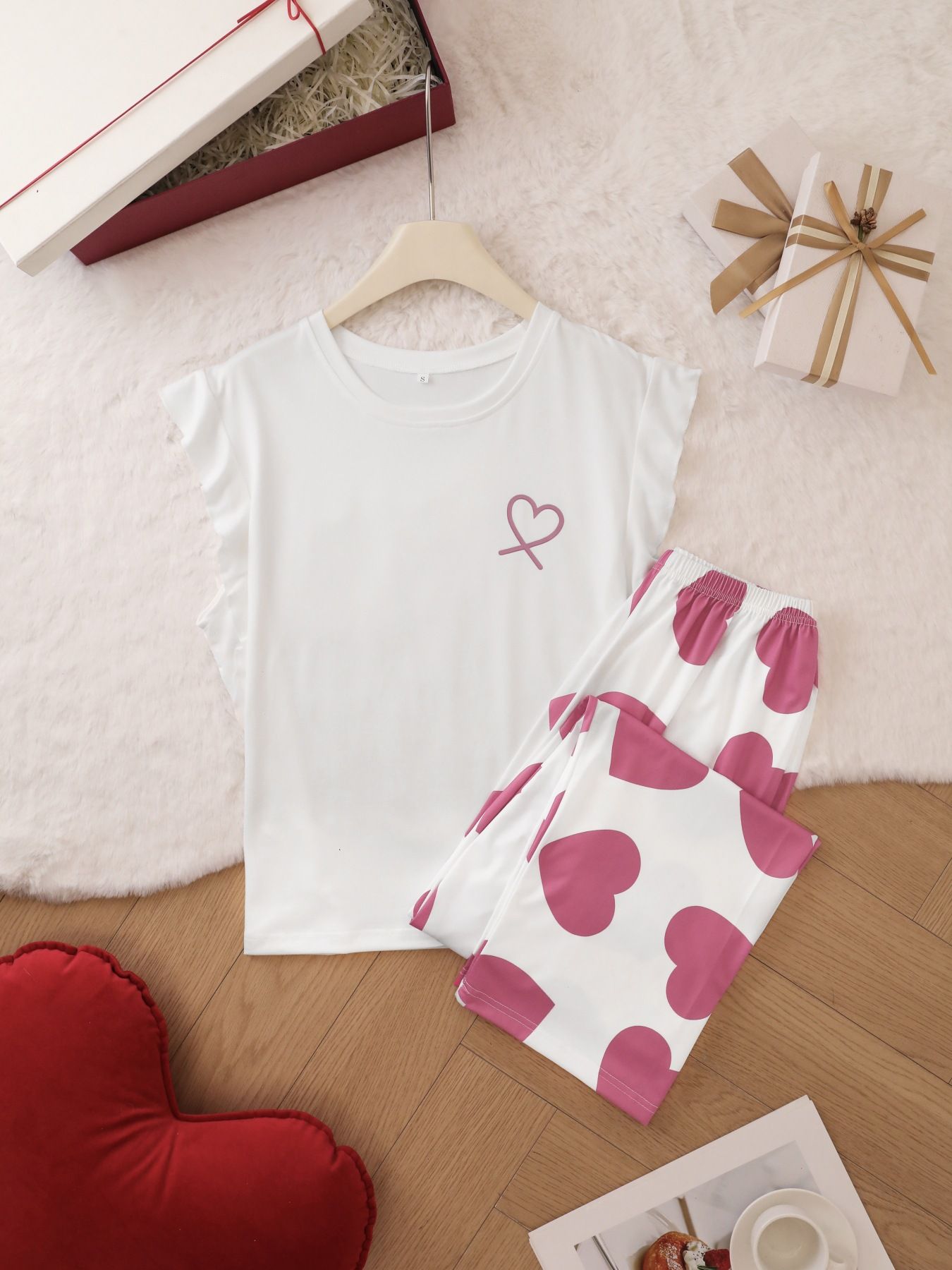 New Sleeveless Women's Pajama Set with Cute European and American Style, Love Printed Ruffle Casual Set for Women