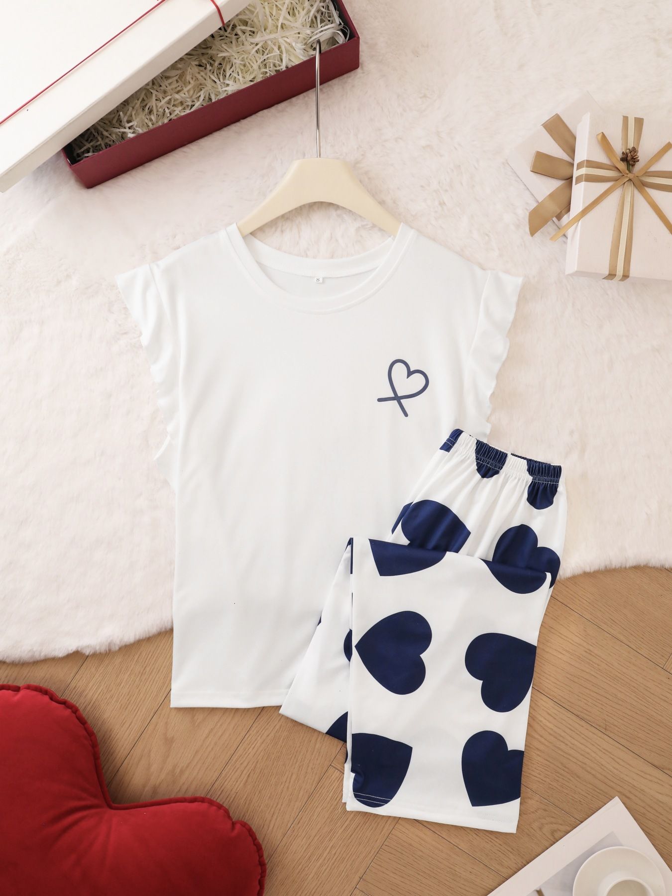 New Sleeveless Women's Pajama Set with Cute European and American Style, Love Printed Ruffle Casual Set for Women