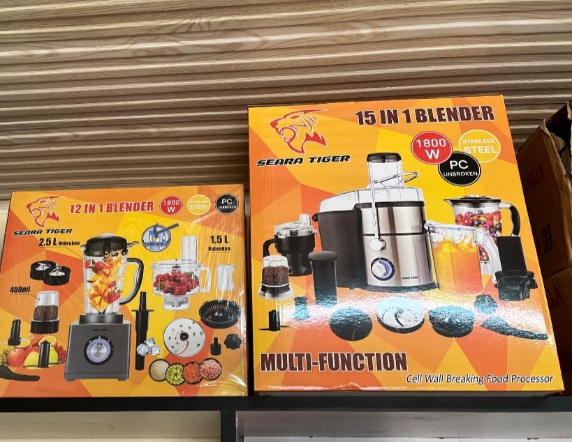 Seara Tiger 12-in-1 Blender 1800W – 2.5L Unbreakable PC Jar, Multi-Function Food Processor, High-Speed Powerful Motor, Full Set Attachments, Durable Kitchen Blender – Brand New