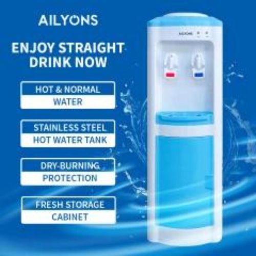 AILYONS 2 Taps Faucets Water Dispenser Hot and Normal with Cup Cabinet 1 Door Top Loading (Medium Size) 1Yr Warranty - White/Blue