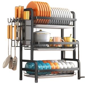 🎀🎊Over The Sink Dish Drainer / 3 Layer Over Sink Dishrack🔥🦋Three-Tier Design: Efficiently holds plates, bowls, and kitchenware.
Side Hooks & Holders: Includes a utensil holder, cutting board stora