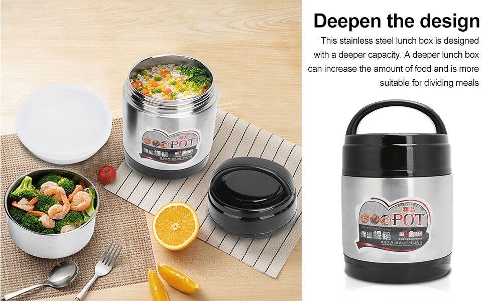 🎀Hot Sale Thermos Food Bottle, 1400ml 2 Tier Insulated Lunch Box Stainless Steel Food Container With Lid🦋insulated food flask is made with advanced vacuum technology, the mouth of the cup is smooth