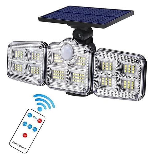 🎇Lighting Solar Light Outdoor 120 LED Motion Sensor Lights With Remote Control 3 Heads Security LED Flood Lights🎉120 high-light LED beads increase light utilization and 270°wide-angle design on two