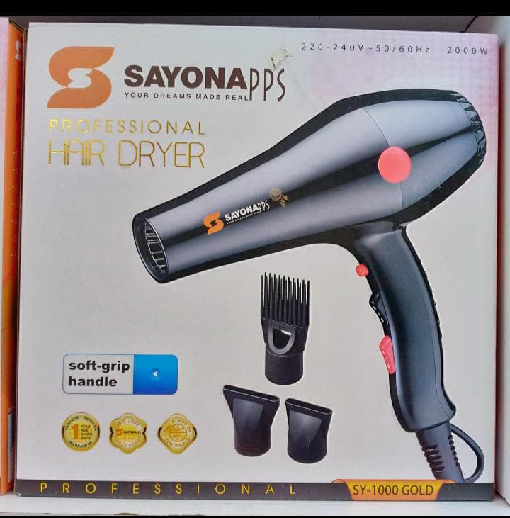 BLOW DRYER. Sayona Professional HAIR BLOW DRIER 2000W HIGH QUALITY SOFT GRIP HANDLE, 2 Speeds and 3 Heat Setting, Soft Grip Handle, Hanging Loop for Easy Storage