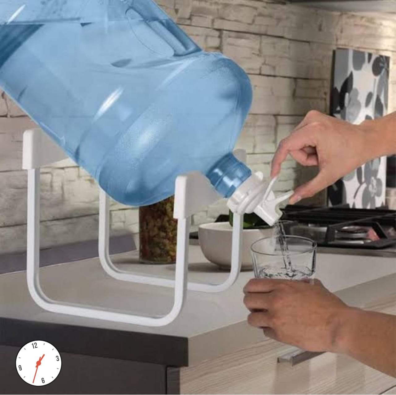 BOTTLE HOLDER. Bottle holder with water dispenser, Easy-to-use tap dispenser allows controlled water flow — no spills, no waste. Durable, food-grade materials ensure safe, clean drinking water.