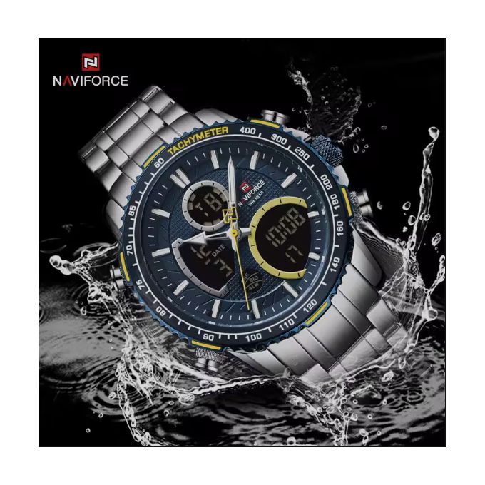Naviforce Watch Men's Digital Analogue 30M Water Resist Watch Dual Display Sport Chronograph Quartz Watches Casual Steel Business