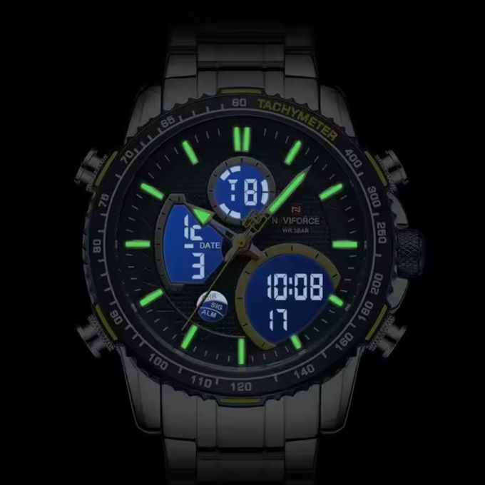 Naviforce Watch Men's Digital Analogue 30M Water Resist Watch Dual Display Sport Chronograph Quartz Watches Casual Steel Business