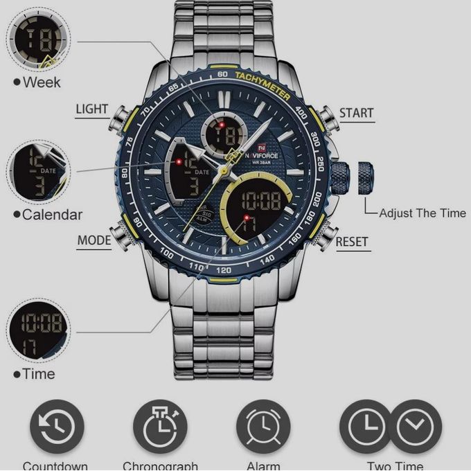 Naviforce Watch Men's Digital Analogue 30M Water Resist Watch Dual Display Sport Chronograph Quartz Watches Casual Steel Business