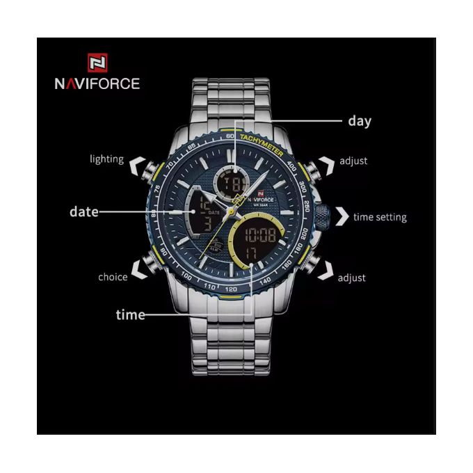 Naviforce Watch Men's Digital Analogue 30M Water Resist Watch Dual Display Sport Chronograph Quartz Watches Casual Steel Business