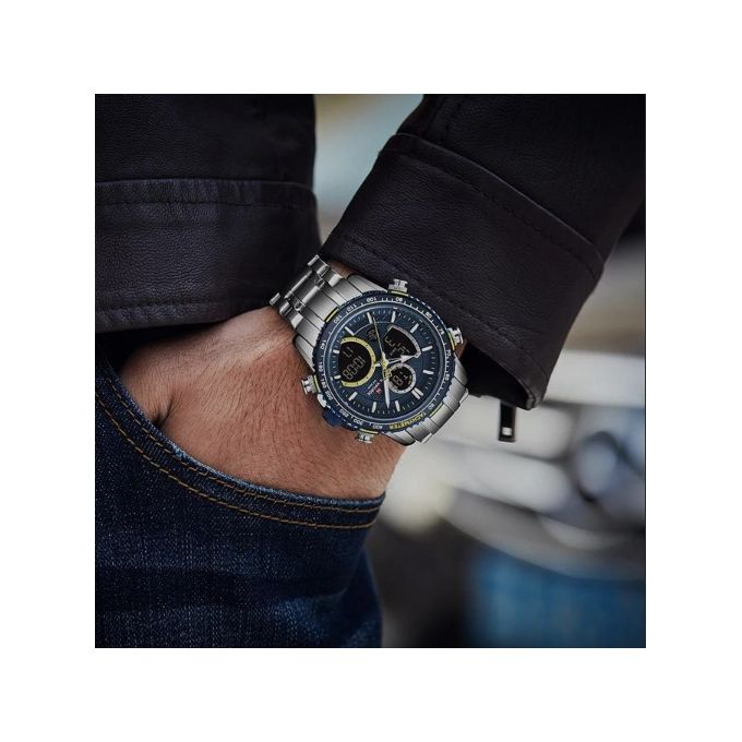 Naviforce Watch Men's Digital Analogue 30M Water Resist Watch Dual Display Sport Chronograph Quartz Watches Casual Steel Business