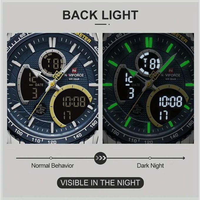 Naviforce Watch Men's Digital Analogue 30M Water Resist Watch Dual Display Sport Chronograph Quartz Watches Casual Steel Business