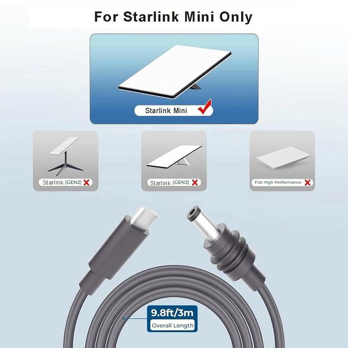 Starlink Mini USB Type C Input to DC Power Cable DC + Type C to DC Compatible StarrlinkMini Cable Connection Replacement Satellite Extension Network StarlinkCable Fiber Optic Cable Router (16.4FT/5M)