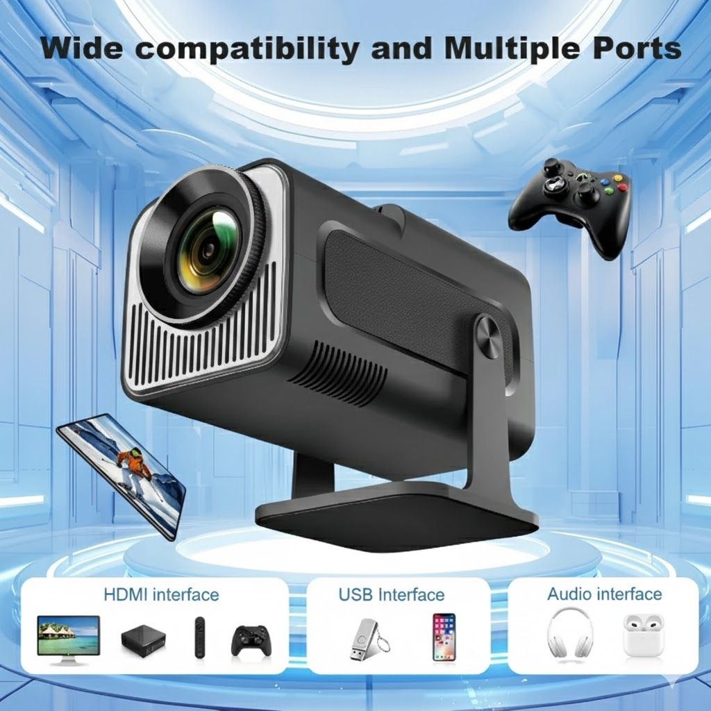Android HY320 Mini Portable Projector 4K 300 ANSI with WiFi and Bluetooth, Native 1080P Smart Projector with Android 11, Support WiFi 6 BT5.0 Auto Keystone Correction Upgrade from HY300 Projector