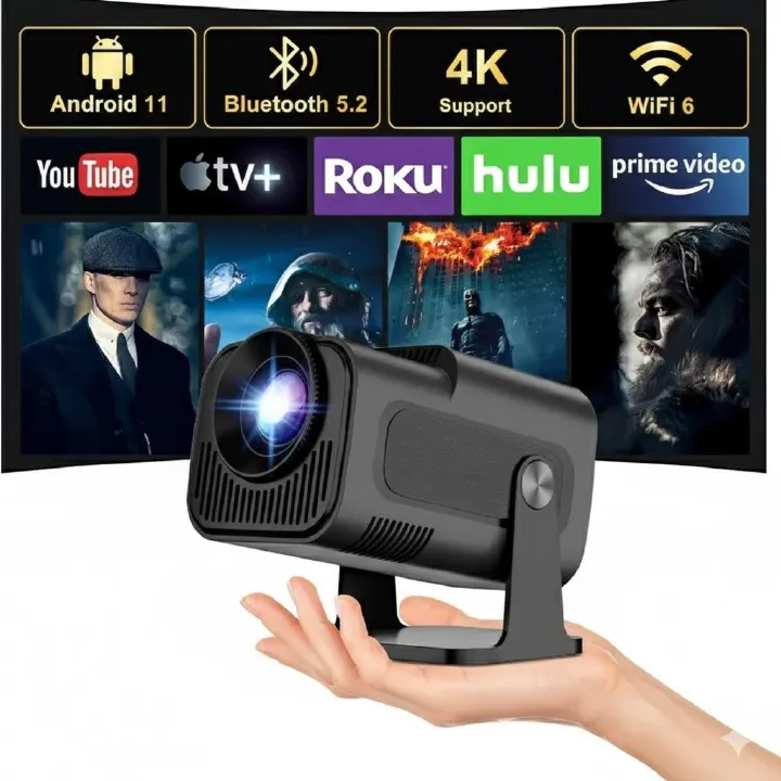 Android HY320 Mini Portable Projector 4K 300 ANSI with WiFi and Bluetooth, Native 1080P Smart Projector with Android 11, Support WiFi 6 BT5.0 Auto Keystone Correction Upgrade from HY300 Projector