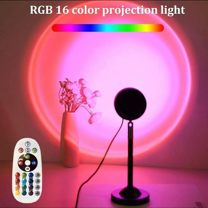 360 rotatable LED RGB Sunset lamp USB mood lighting, 16 colors RGB with remote control rainbow projection night light warm ambient glow, bedroom Home and Party photography background Sunset Lamp decor