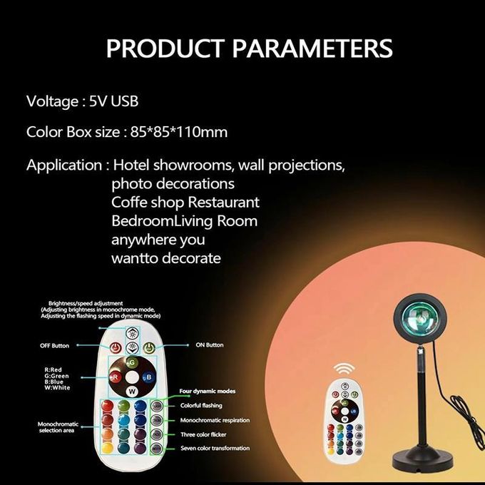 360 rotatable LED RGB Sunset lamp USB mood lighting, 16 colors RGB with remote control rainbow projection night light warm ambient glow, bedroom Home and Party photography background Sunset Lamp decor