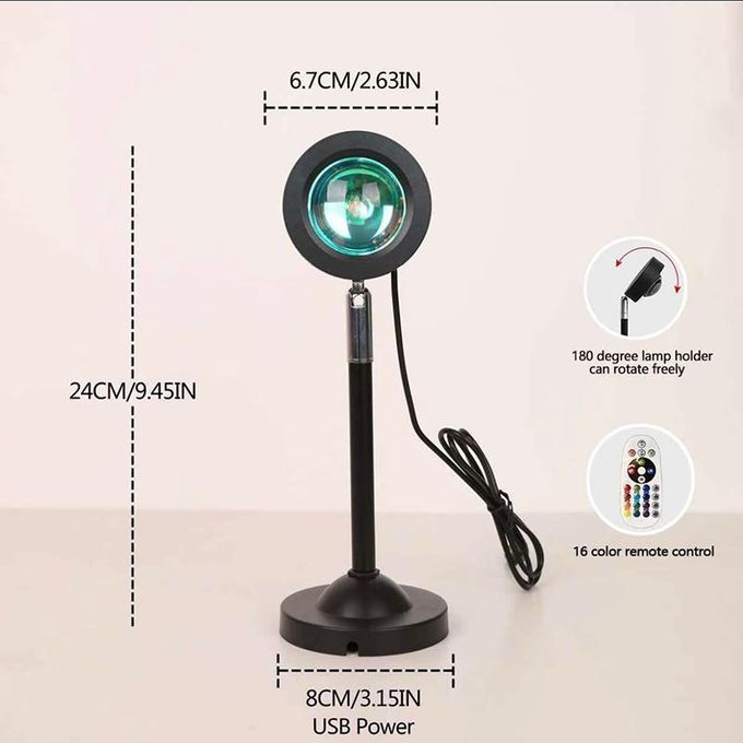 360 rotatable LED RGB Sunset lamp USB mood lighting, 16 colors RGB with remote control rainbow projection night light warm ambient glow, bedroom Home and Party photography background Sunset Lamp decor