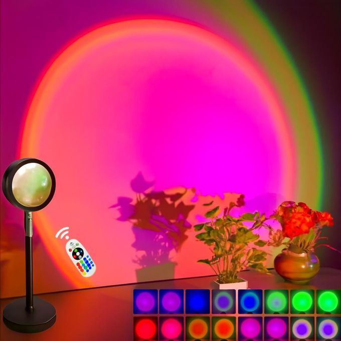 360 rotatable LED RGB Sunset lamp USB mood lighting, 16 colors RGB with remote control rainbow projection night light warm ambient glow, bedroom Home and Party photography background Sunset Lamp decor