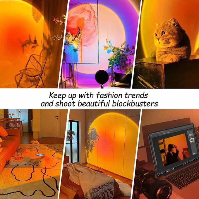 360 rotatable LED RGB Sunset lamp USB mood lighting, 16 colors RGB with remote control rainbow projection night light warm ambient glow, bedroom Home and Party photography background Sunset Lamp decor