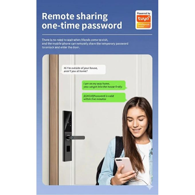 Tuya Wifi Electronic Smart lock With Doorbell Fingerprint Card Keys Password Remote Control Passcode Biometrics Recognition Smartphone app Safety Security locks Airbnb Hotel Home Apartment Door Lock