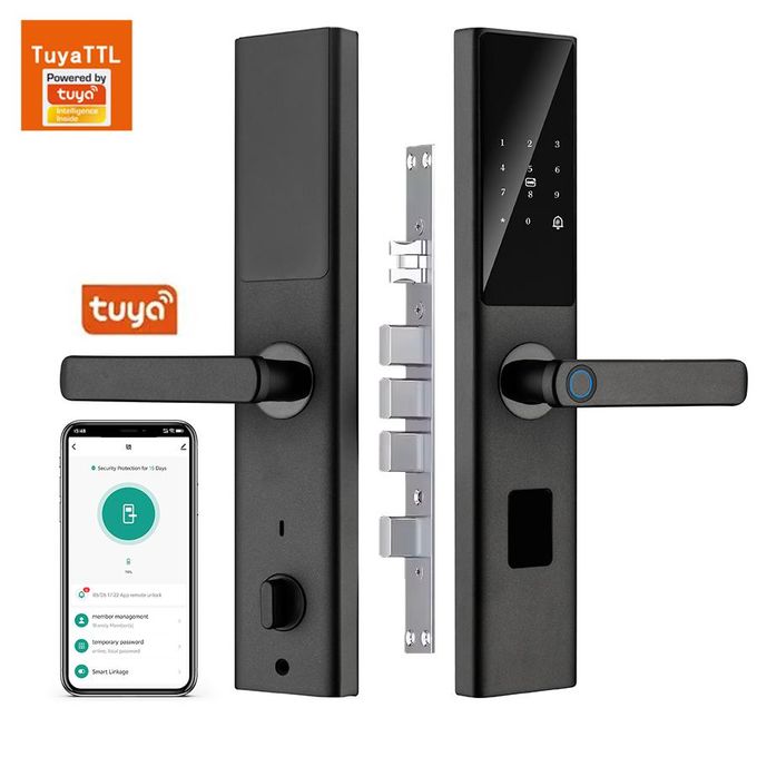 Tuya Wifi Electronic Smart lock With Doorbell Fingerprint Card Keys Password Remote Control Passcode Biometrics Recognition Smartphone app Safety Security locks Airbnb Hotel Home Apartment Door Lock
