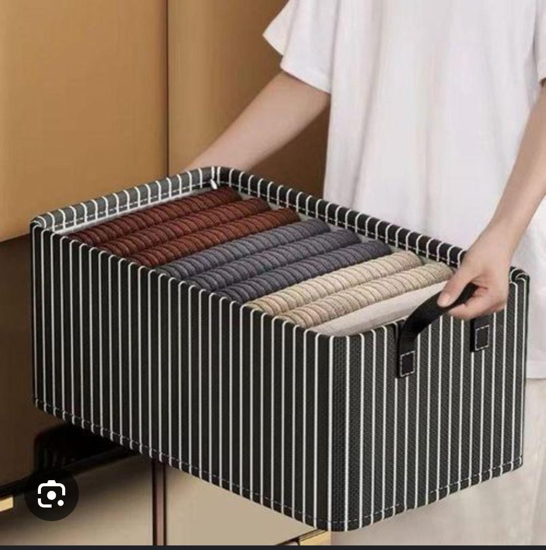 Stripped/checked Organiser,Large Foldable Fabric Storage Box / Wardrobe Organizer For Clothes & Bedding - Striped Design (47x28x20cm),Collapsible Storage Basket.