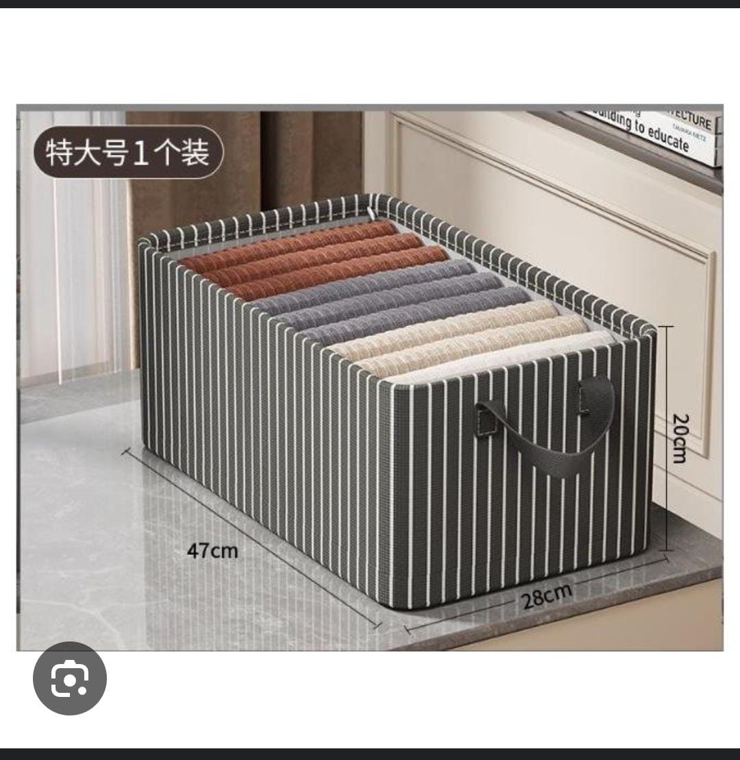 Stripped/checked Organiser,Large Foldable Fabric Storage Box / Wardrobe Organizer For Clothes & Bedding - Striped Design (47x28x20cm),Collapsible Storage Basket.