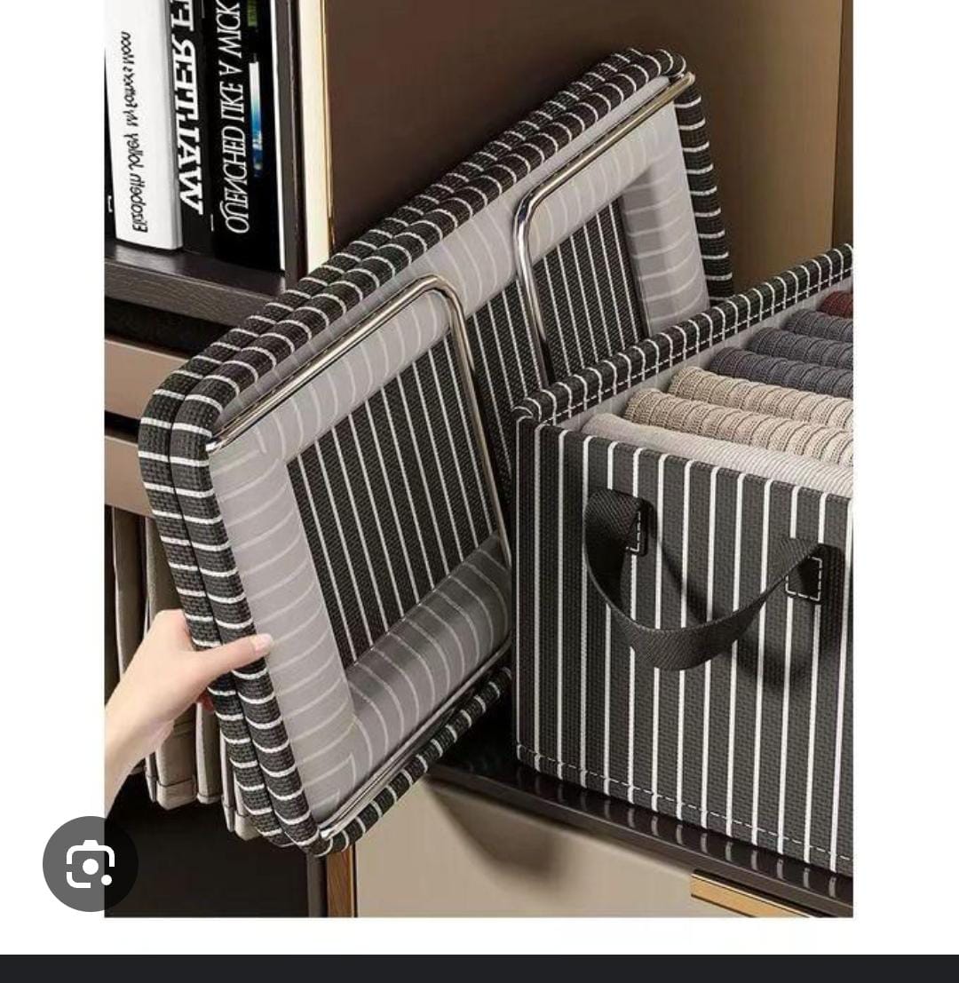 Stripped/checked Organiser,Large Foldable Fabric Storage Box / Wardrobe Organizer For Clothes & Bedding - Striped Design (47x28x20cm),Collapsible Storage Basket.
