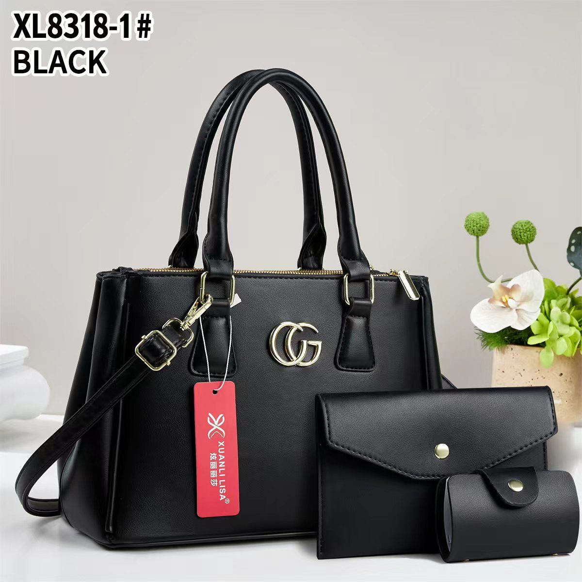Luxury 4-in1 Classic Leather Handbag Set with Shoulder Strap & Matching Accessories