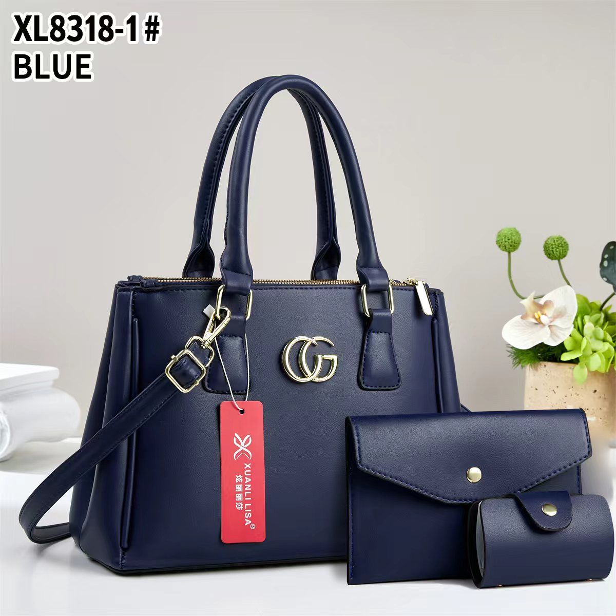 Luxury 4-in1 Classic Leather Handbag Set with Shoulder Strap & Matching Accessories