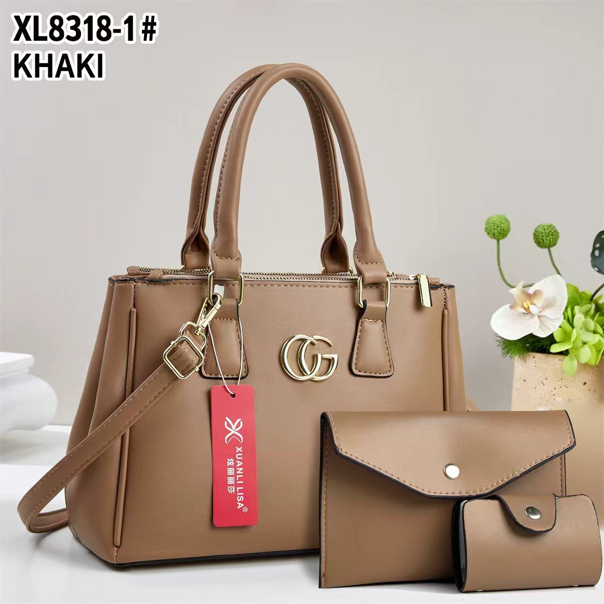 Luxury 4-in1 Classic Leather Handbag Set with Shoulder Strap & Matching Accessories
