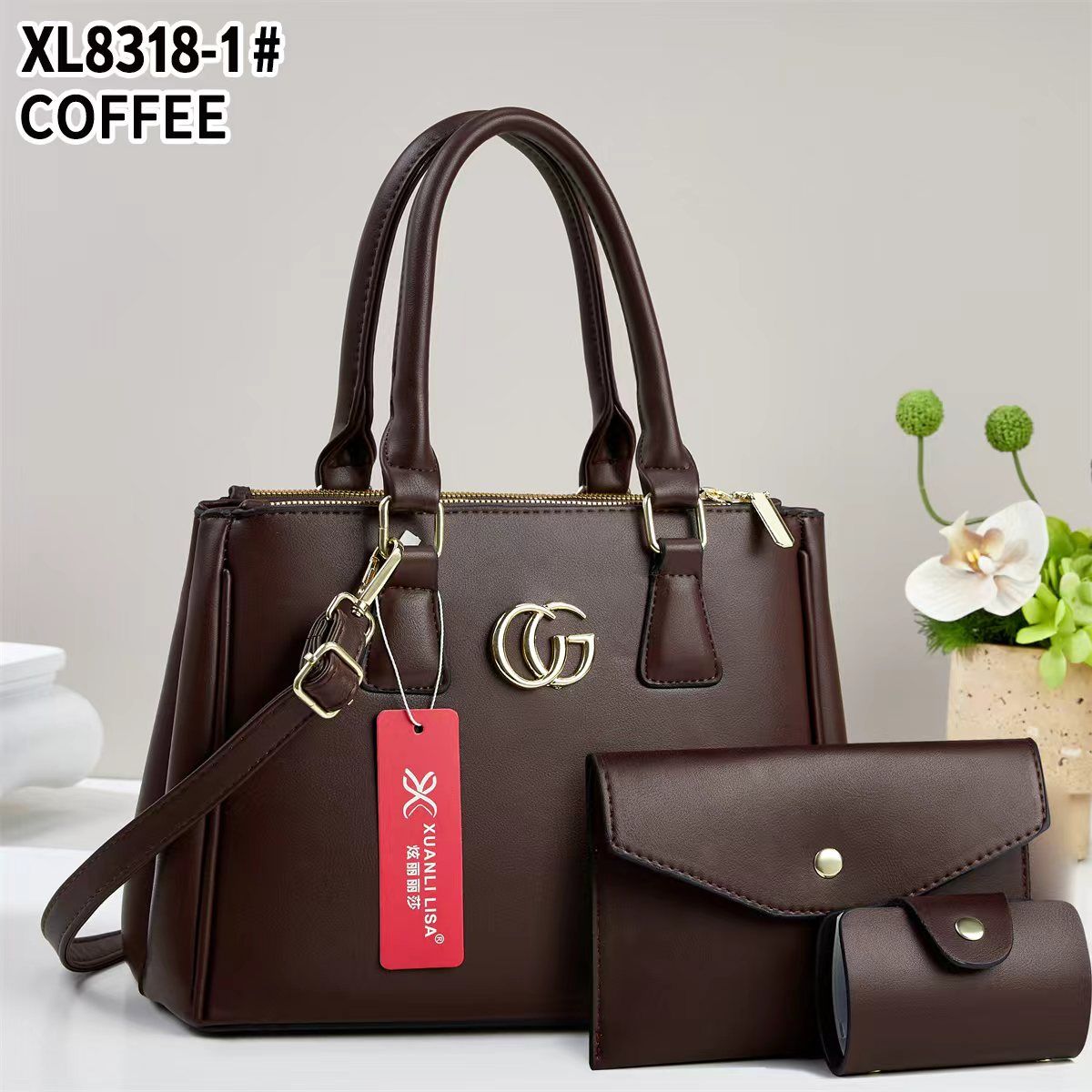 Luxury 4-in1 Classic Leather Handbag Set with Shoulder Strap & Matching Accessories
