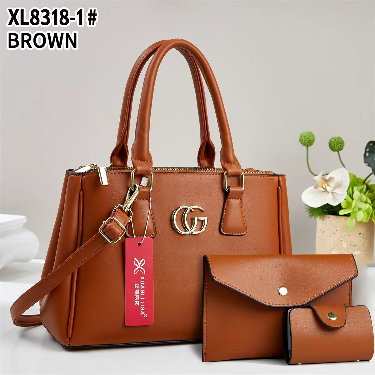 Luxury 4-in1 Classic Leather Handbag Set with Shoulder Strap & Matching Accessories
