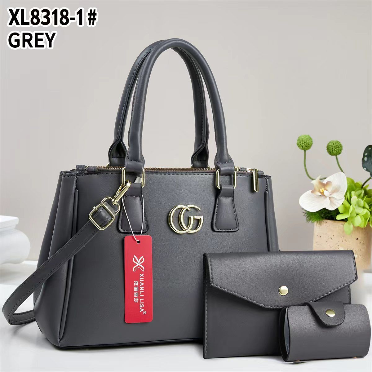 Luxury 4-in1 Classic Leather Handbag Set with Shoulder Strap & Matching Accessories