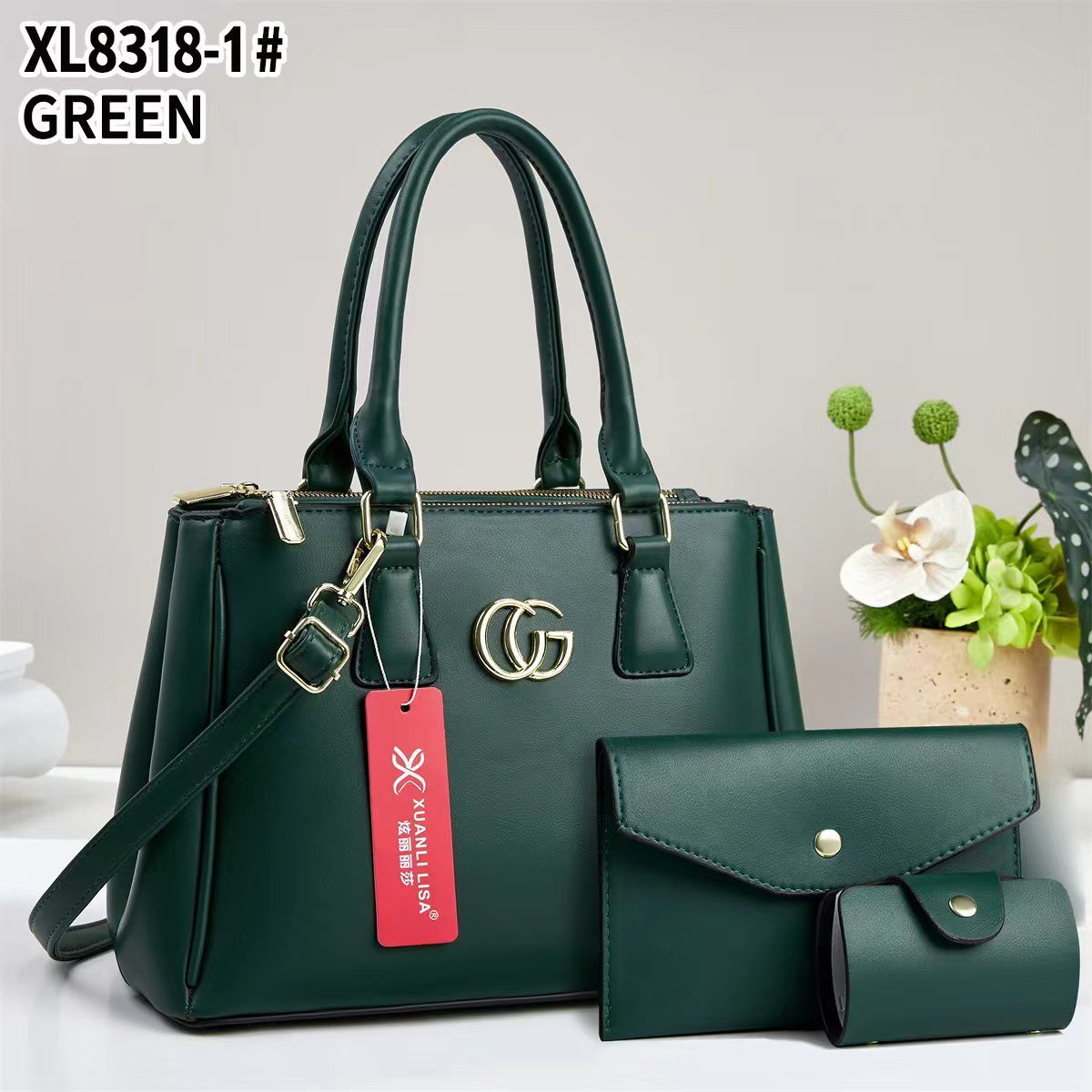 Luxury 4-in1 Classic Leather Handbag Set with Shoulder Strap & Matching Accessories